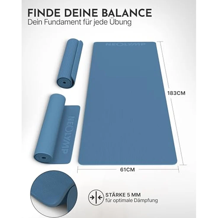 NEOLYMP Yogamatte rutschfest & gelenkschonend, 183x61cm PVC Fitnessmatte für Yoga, Pilates & Workout, Indigoblau – Bild 3