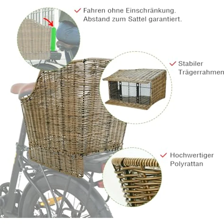 SachsenRad Abnehmbarer Gepäckträger Fahrradkorb Hinten aus hochwertigem Polyrattan, eleganter Retro-Look, großzügiger Stauraum für E-Bikes und Citybikes – Bild 3
