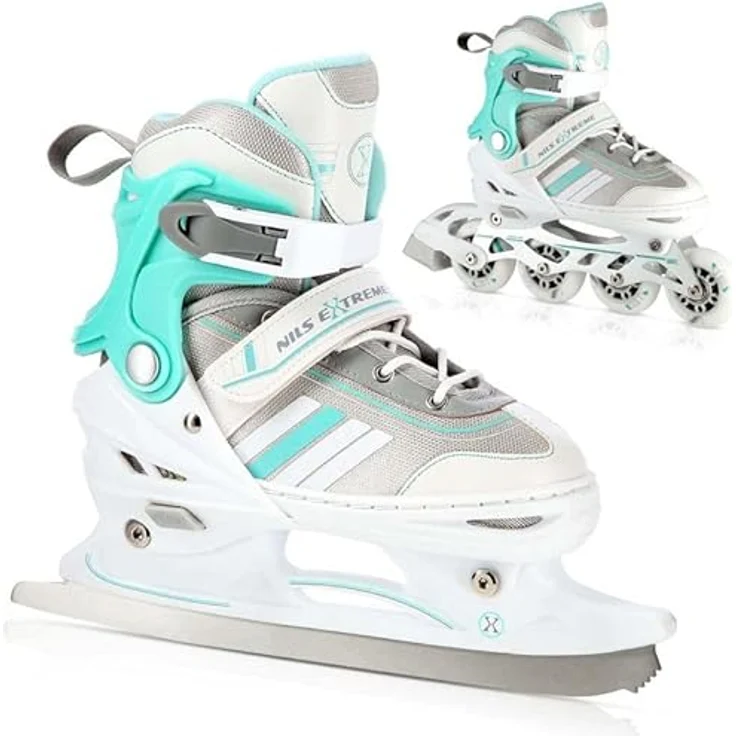 Nils Extreme Inline Skates 2in1, verstellbare Schlittschuhe für Kinder und Erwachsene, Weiß und Blau, mit ABEC7-Lagern, Größenanpassung 29-33, NH18191 – Bild 1