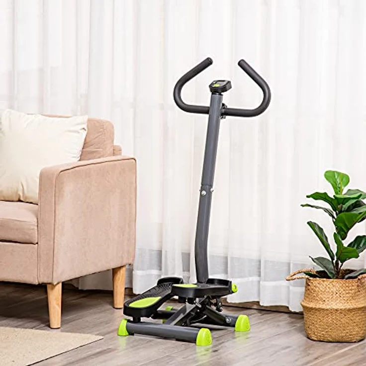 HOMCOM Stepper Fitness Swing Stepper mit LCD-Schirm und Handgriff Hometrainer für Zuhause bis 100 kg Stahl ABS Grau+Grün 55 x 44 x 108 cm – Bild 2