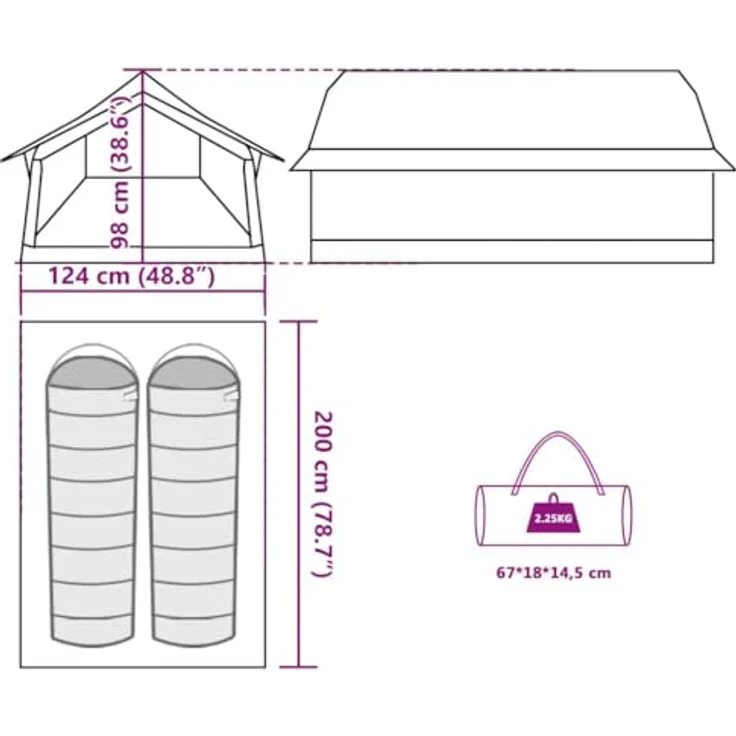 vidaXL Campingzelt 2 Personen, braun, wasserdichtes Outdoor Zelt mit Insektenschutz und E-Anschluss – Bild 3