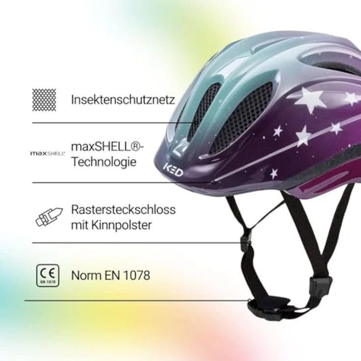 KED Meggy II Trend, Kinder Fahrradhelm mit Insektenschutznetz und integriertem LED-Rücklicht, maxSHELL Technologie, Stars Pink Aqua, 49-53 (SM) – Bild 2