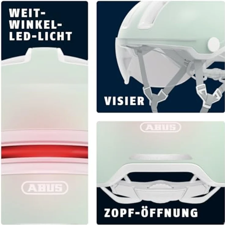 Abus HUD-Y ACE, Velohelm mit Glas-Visier und aufladbarer Heck-LED, 54-58 cm, urbanes Design – Bild 4
