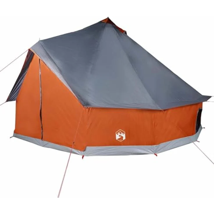 vidaXL Tipi Familienzelt 10 Personen, wasserdichtes Campingzelt mit Netzwänden und E-Anschluss, grau-orange, 185T Polyester – Bild 5