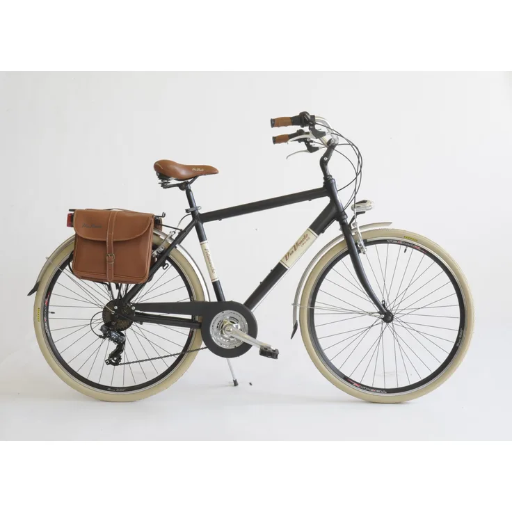 Via Veneto Cityfahrrad 28 Zoll 615 Alu Man, Retro-Design mit Vollausstattung, Schwarz