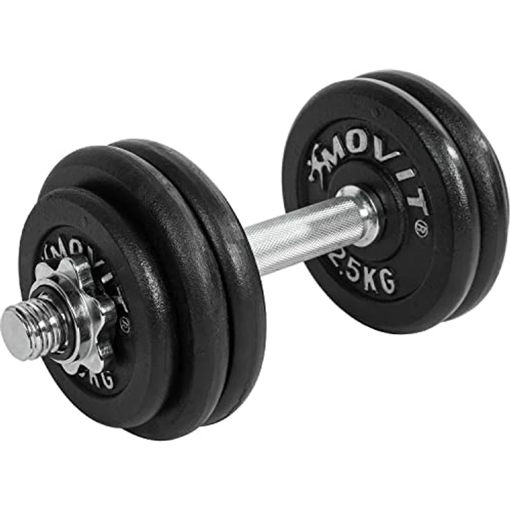MOVIT® Kurzhantel PRO Set, Gusseisen Hantel, 1x 15kg, Stange 30mm Standardnorm, Griff gerändelt, Sternverschlüsse, Hantel Set Kurzhantelset Gewichte – Bild 1