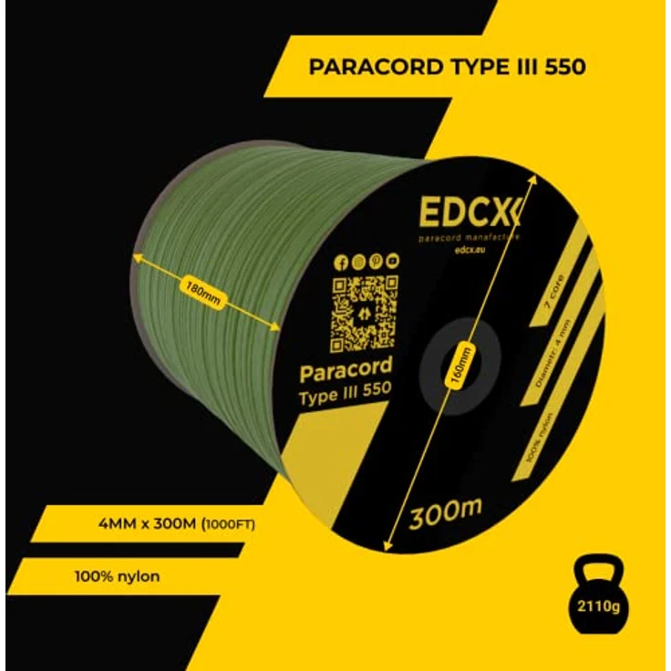 EdcX Paracord 550, 4 mm Nylonseil, 300 m in Moss, stark und langlebig, ideal für Camping und DIY-Projekte – Bild 3