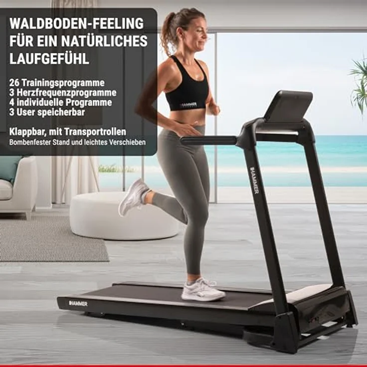 HAMMER Laufband FlyRun 2.0, Klappfunktion, 26 Programme, neigbares LCD-Display, 4,5 PS, 20 km/h – Bild 5
