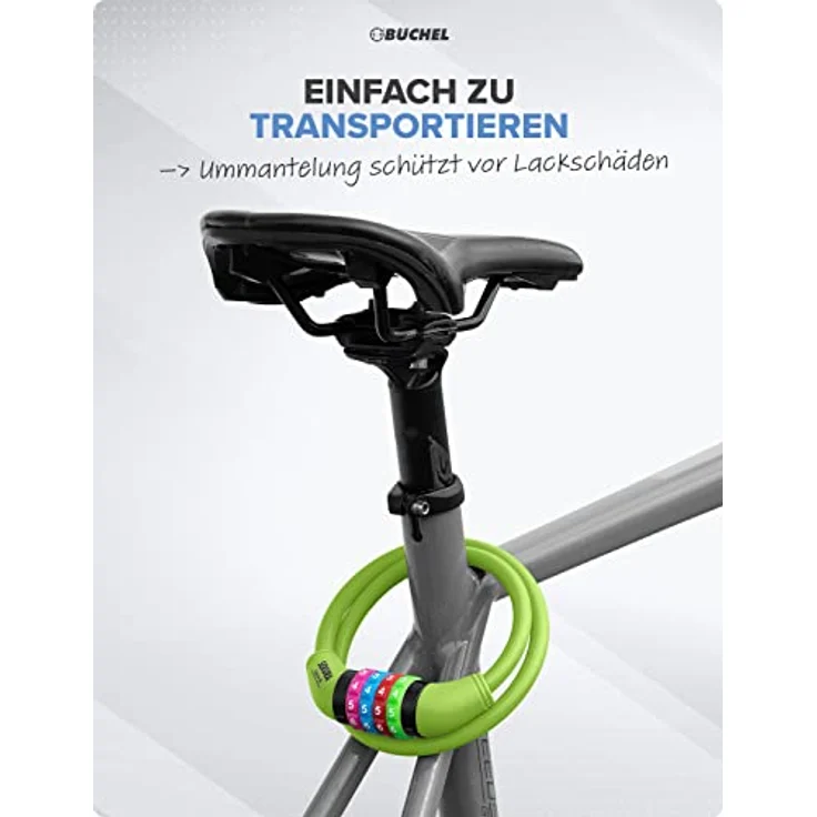 Büchel Kinder Fahrradschloss Sekura, Zahlenschloss ohne Schlüssel, schlüsselfrei, hellgrün, inkl. Halterung, über 10.000 Kombinationsmöglichkeiten – Bild 5