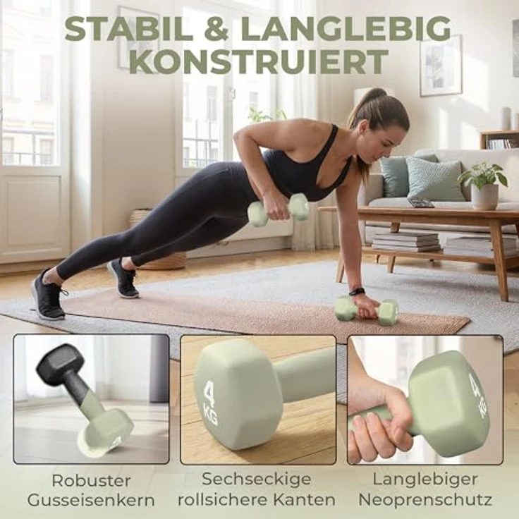 HQ Germany® Hanteln Set, 2x 4kg Neopren-Beschichtung in geruchsfreien Pastellfarben, ideal für Home-Workout – Bild 4