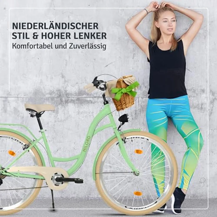Milordbikes City-Fahrrad, Grün-Creme, 46 cm mit Aluminiumfelgen und hinterem Träger, Freizeit & Sport – Bild 4