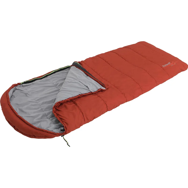 Outwell Campion Lux, Schlafsack (225 cm) mit Komforttemperatur bis 5°C, Kapuze und Zwei-Wege-Reißverschluss, Burnt Orange