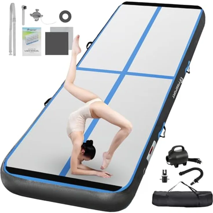 FBSPORT Airtrack Matte 20cm Hoch, 3M Tumbling Matte mit Luftpumpe und Tragetasche, Gymnastikmatte für Zuhause, Outdoor und Yoga
