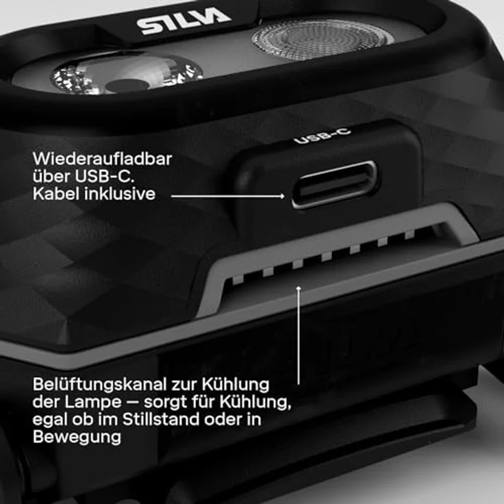 Silva Explore 5, LED Stirnlampe 700 Lumen, wiederaufladbar, IP68 wasserdicht, 4 Helligkeitsstufen, Rotlicht, Batterieanzeige, USB-C – Bild 3