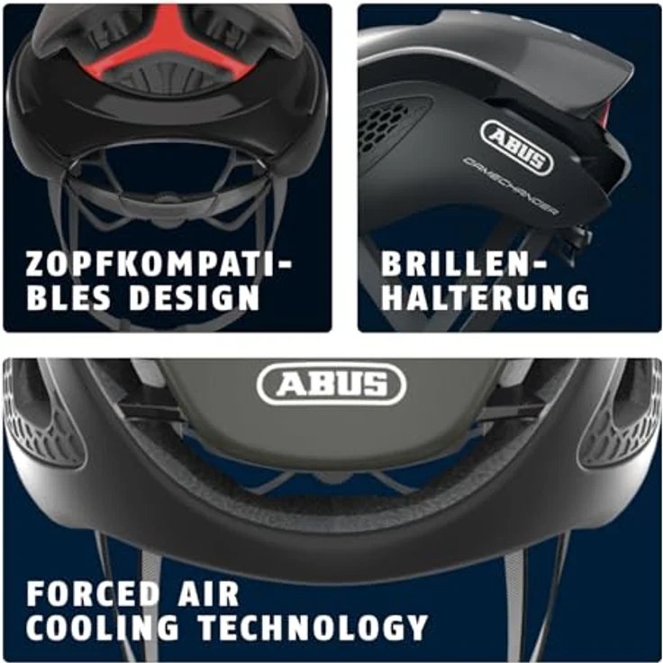 ABUS Rennradhelm GameChanger, Aerodynamischer Fahrradhelm mit optimaler Ventilation und AirPort Brillenhalterung, dunkelgrau, Größe M – Bild 5