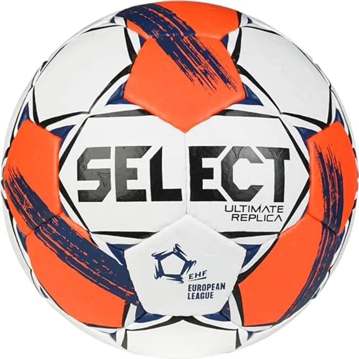 Select Replica EHF European League v25 Gr. 2, Handgenähter Trainingsball mit guter Griffigkeit, Weiss/rot – Bild 1