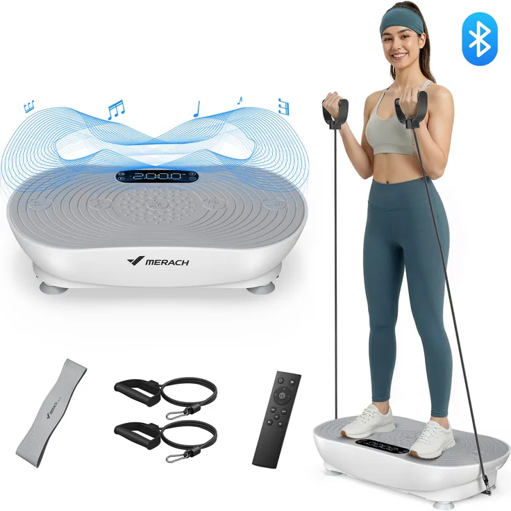 Merach Vibrationsplatte, kompakte und leise Vibrationsplatte mit LED-Display und Fernbedienung, bis 158 kg für Ganzkörpertraining zu Hause