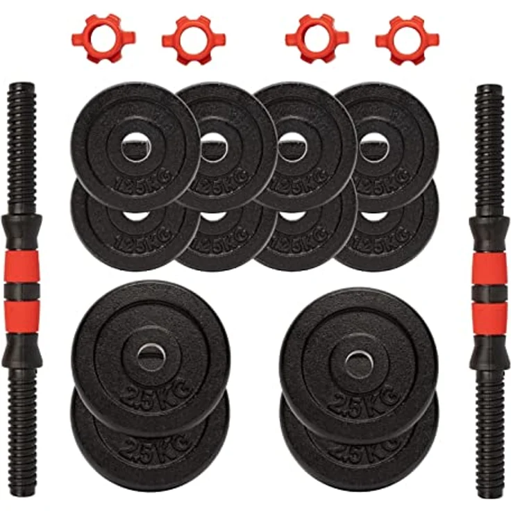 GORILLA SPORTS® Hantelset - 15kg, 20kg, 25kg, 30kg Gewichte, 2er Set, 25mm, Gusseisen, rutschfest, 4 Sternverschlüsse - Kurzhanteln Set, Kurzhantelset, Hantelscheiben, Krafttraining – Bild 3