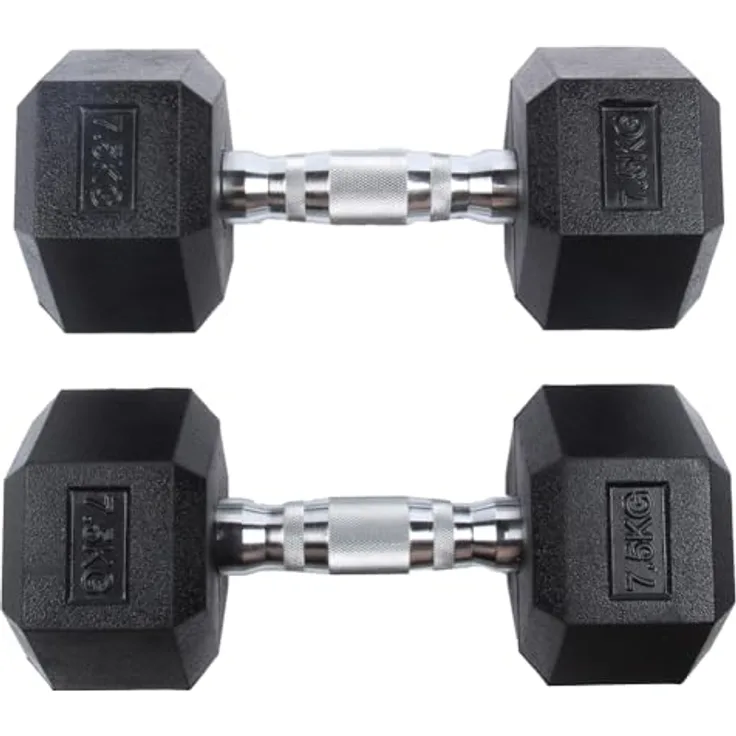 SPORTINATOR Hexagon Hanteln, 2er-Set (7,5 kg) aus Gusseisen mit Gummi-Beschichtung, rutschfester Griff, bodenschonend, ideal für Krafttraining & Fitness