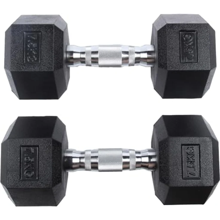 SPORTINATOR Hexagon Hanteln, 2er-Set (7,5 kg) aus Gusseisen mit Gummi-Beschichtung, rutschfester Griff, bodenschonend, ideal für Krafttraining & Fitness – Bild 1