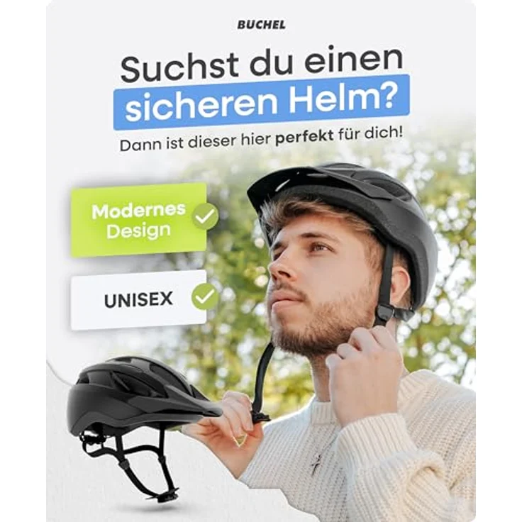 Büchel Fahrradhelm In-Mould-Technologie, Cam Lock, Kinnpolsterung, Fliegennetz, L 58-61 cm, Schwarz Matt – Bild 2
