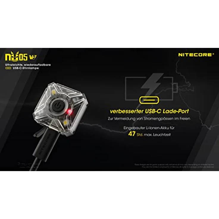 Nitecore NU05 V2 Hoofdlamp Oplaadbaar, Stirnlampe mit 4 Hochleistungs-LED´s, robustem Gehäuse und Li-Ion Akku, wasserdicht nach IP66 – Bild 3