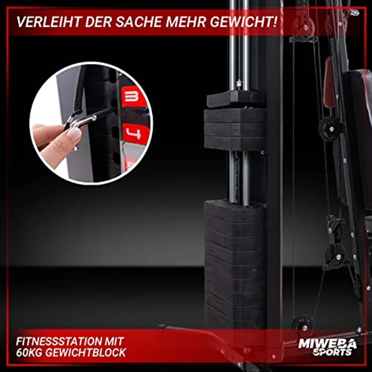 Miweba Sports 50in1 Kraftstation MK500 Pro - 60 kg Seilzug - Fitnessstation - Butterfly - Zugturm - Multifunktions-Hometrainer (MK500 Kraftstation) – Bild 5