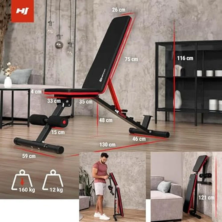 Hop-Sport Hantelbank HS-2050HB, klappbar & stabil, multifunktional, bis 160 kg belastbar – Bild 2
