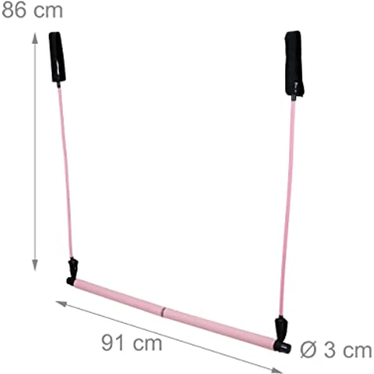 Relaxdays Pilatesstab, 2 Widerstandsbänder mit Fußschlaufe, Pilates-Bar-Set, Yoga, Fitness, Pilates Trainingsgerät, pink – Bild 4