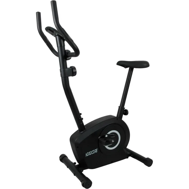 Nordcore Heimtrainer Core 400, Ergometer mit 4 kg Schwungmasse, 8 Widerstandsstufen, bis 120 kg, verstellbare Sitzbank, Schwarz, 82x48x118 cm