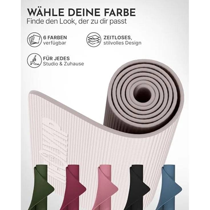 NEOLYMP Yogamatte rutschfest, gelenkschonend, 183x61cm PVC Fitnessmatte für Yoga, Pilates, Workout (Taupe) – Bild 2
