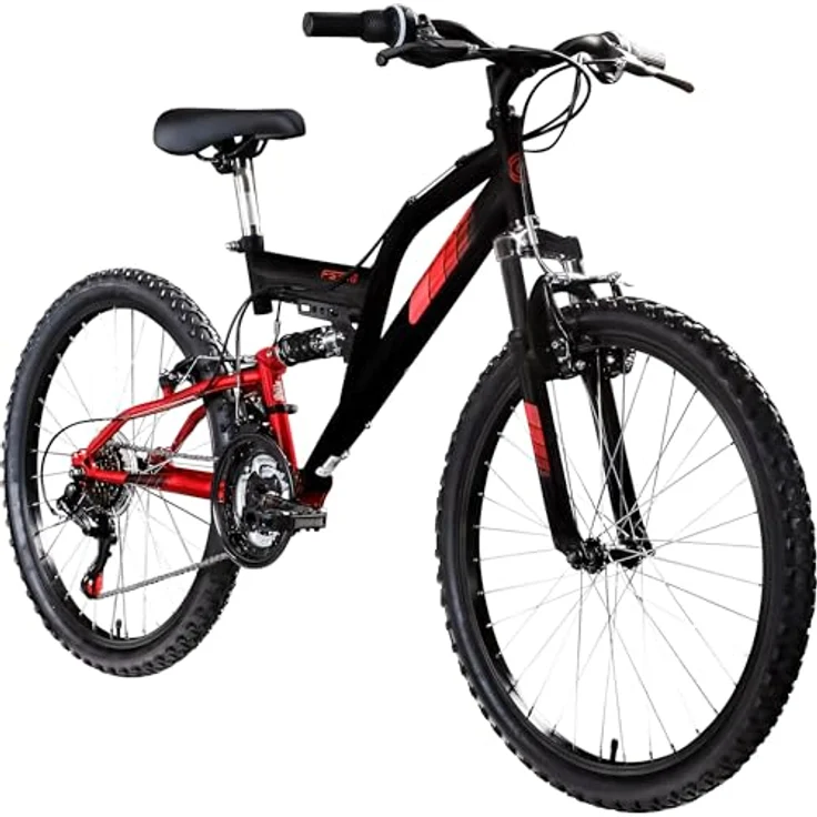 Galano Mountainbike FS240, 18 Gang Shimano Tourney, 24 Zoll Jugendfahrrad für 130-145 cm, schwarz/grün – Bild 1
