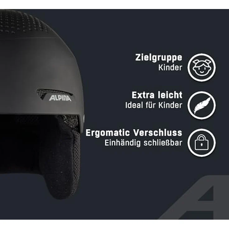Alpina Kids Zupo Black Matt, Größe 48 - 52 cm - Ski- & Snowboardhelm, Farbe Schwarz – Bild 4