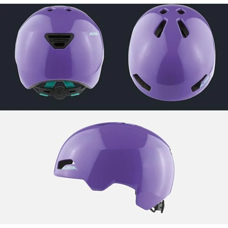 Alpina Hackney Purple Gloss, Fahrradhelm mit Inmold-Bauweise, höhenverstellbarem Run-System und optimaler Belüftung, lila – Bild 4