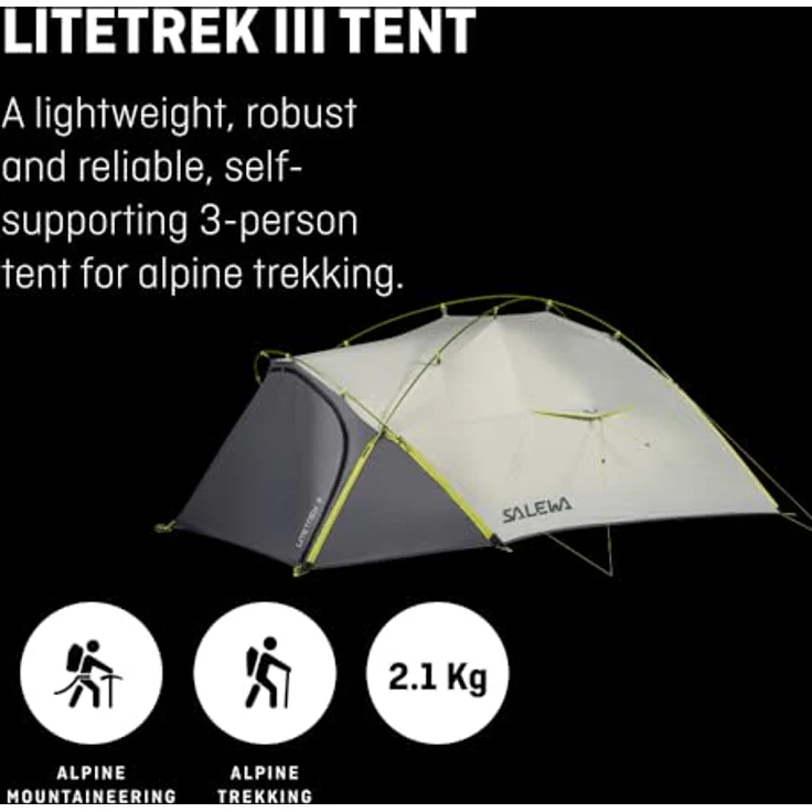 Salewa Litetrek III-Zelt, Grau – Ultraleichtes 3-Jahreszeiten-Zelt mit 3.000 mm Wassersäule, schnellem 3S Speed Set Up und optimierter Belüftung – Bild 2