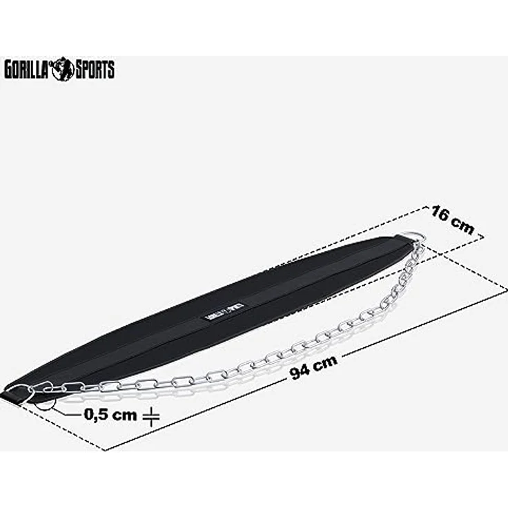GORILLA SPORTS® Dip Gürtel - mit Stahlkette und 2 Karabiner, bis 100 kg Belastbar, Nylon, Schwarz - Gewichthebergürtel, Gewichtsgürtel, Dip-Gürtel, Dip Belt, Taillengürtel, Gewichtheben – Bild 3