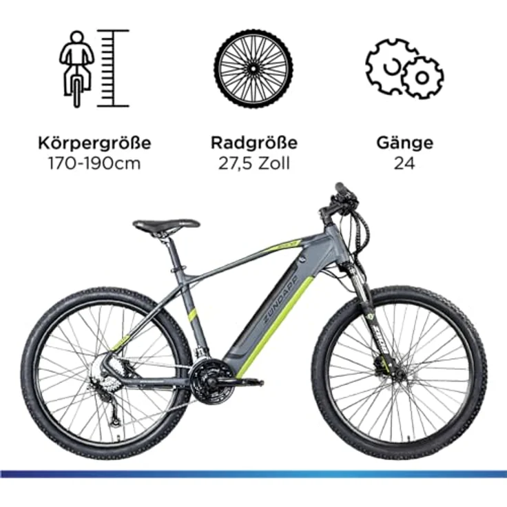 ZÜNDAPP E Bike Z808 27,5 Zoll | 24 Gänge hydraulische Scheibenbremse | Elektrofahrrad MTB Pedelec (schwarz/grün, 48 cm) – Bild 3