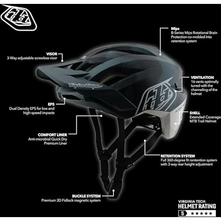 Troy Lee Designs Flowline SE MIPS Helm, Badge, camo gray, für Kopfgrößen 53-56 cm, XS/S – Bild 2