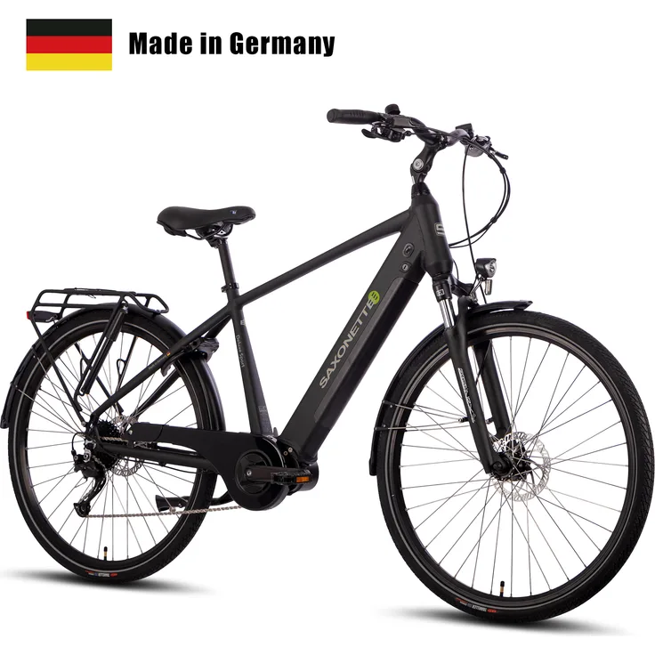 SAXONETTE E-Bike Deluxe Sport, 10 Gang, Mittelmotor, 418 Wh integrierter Akku, Pedelec, Elektrofahrrad, Trekkingrad (Rahmenhöhe 54, Schwarz)