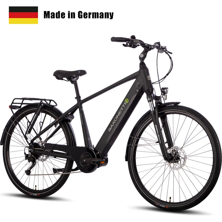 SAXONETTE E-Bike Deluxe Sport, 10 Gang, Mittelmotor, 418 Wh integrierter Akku, Pedelec, Elektrofahrrad, Trekkingrad (Rahmenhöhe 54, Schwarz)