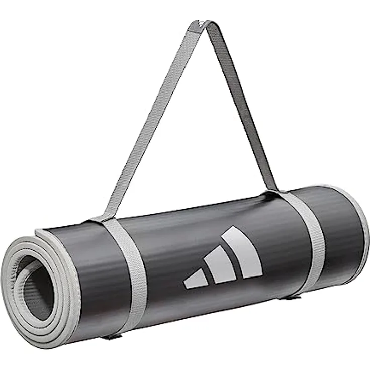 adidas Yogamatte (10 mm) - voll gepolstert, mit genähten Stoffkanten und geriffelter Unterseite, rutschfest, inkl. Tragegurt, Maße: 183 x 61 cm