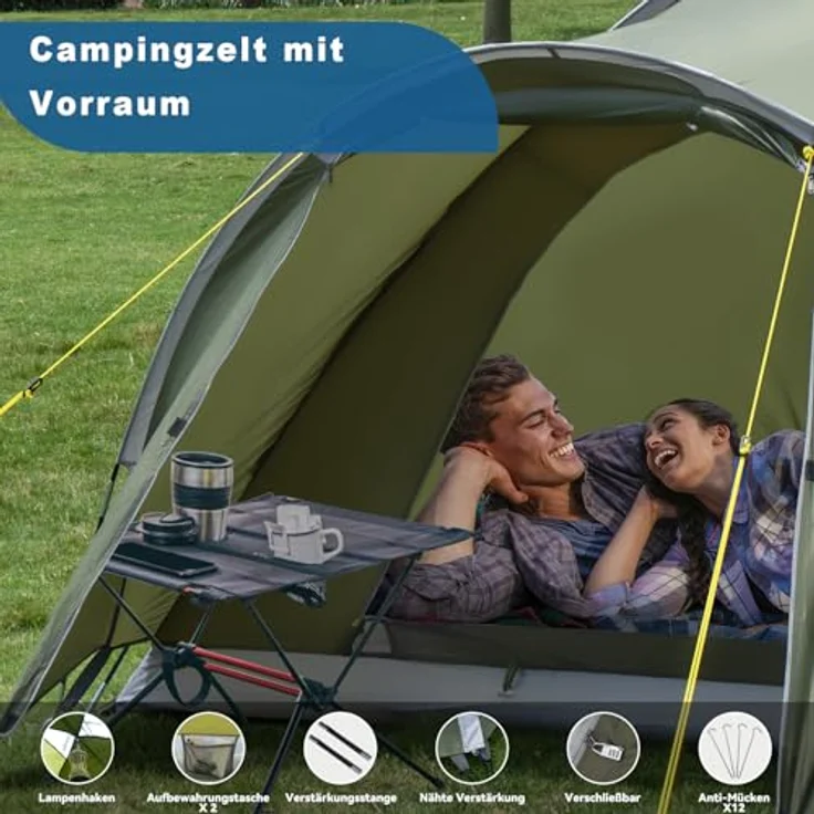 Foumteex Zelt 2-4 Personen, wasserdicht 5000mm Campingzelt mit Vorzelt, ultraleicht und windstabil für Trekking und Festivals – Bild 5