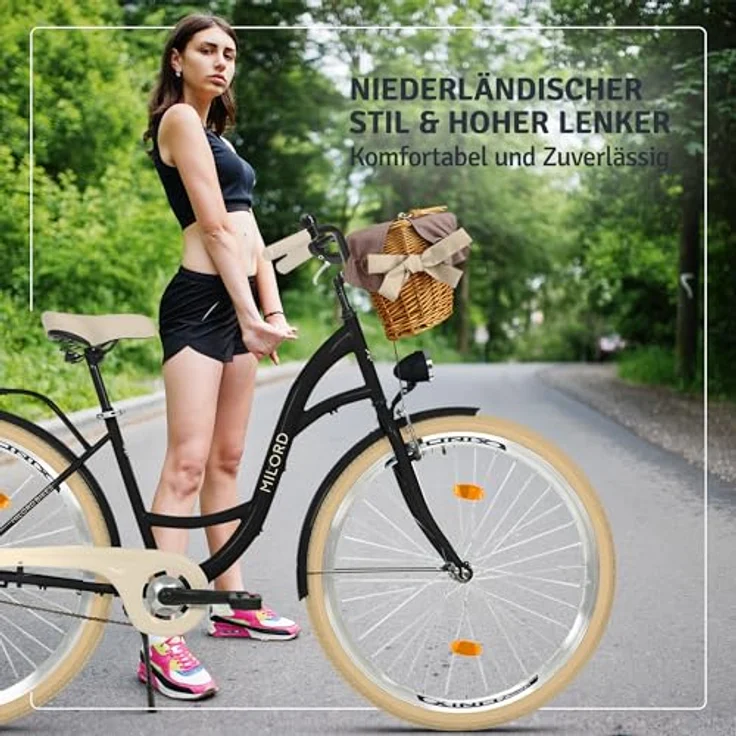 Milordbikes City-Fahrrad, Schwarz-Creme, 46 cm, Aluminiumfelgen, leicht rollende City-Reifen 700C x 35 mm – Bild 4