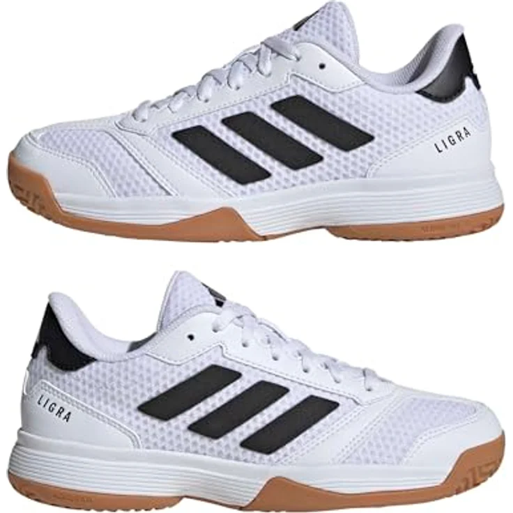 ADIDAS Ligra 8 K, Hallen-Turnschuhe aus atmungsaktivem Mesh mit dämpfender Zwischensohle, White/Black, Kindergröße 35 – Bild 6