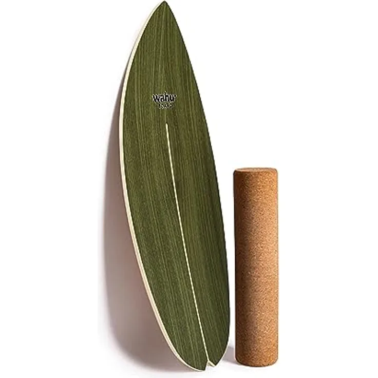 WAHU Board - Balance Board Fortgeschritten mit einzigartigem Rocker Shape inkl. Rolle - Surf Balance Board (100% Holz) | Balance Board Holz | 100% Spaß garantiert | Palm Green