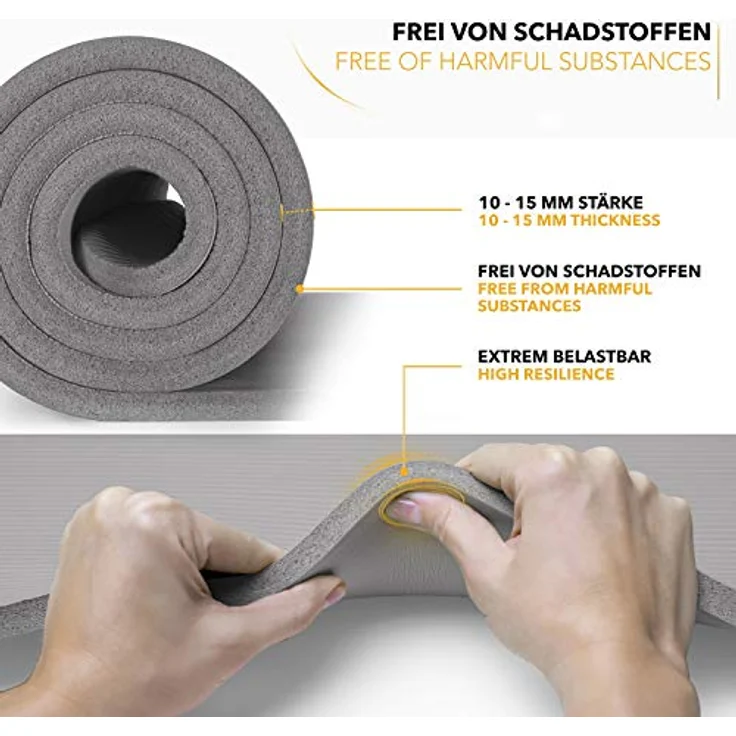 TRESKO Yogamatte Phthalatfrei - Gymnastikmatte rutschfest, Pilatesmatte Fitnessmatte mit Tragegurt, 185 x 60 x 1,0 cm – Bild 3