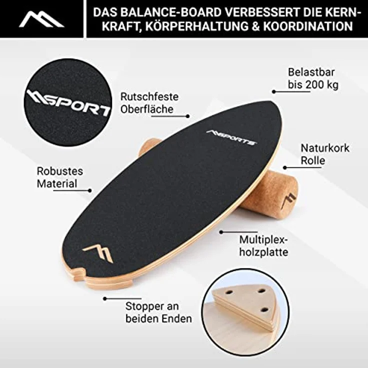 MSPORTS Surf Balance Board aus Holz/Balance Skateboard inkl. Rolle | Balance Board & Indoor Surfboard Trickboard und Gleichgewichtstrainer für Kinder und Erwachsene – Bild 4