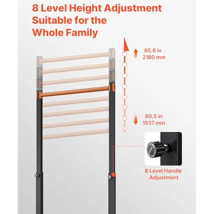 VEVOR Klimmzugstange Power Dip Station, freistehend mit 150 kg Tragkraft, 8-stufig höhenverstellbar, H-Rahmenkonstruktion, ideal für Arm-, Rücken- und Brusttraining – Bild 5
