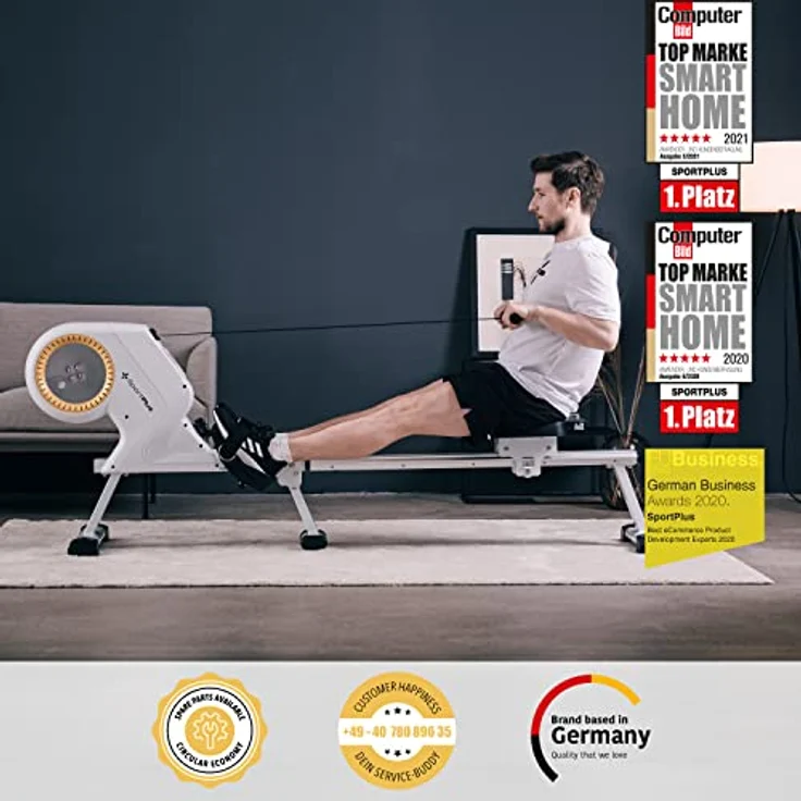 SportPlus | Rudergerät für zuhause mit 8 Stufen, leises & wartungsfreies Magnetbremssystem, Rudermaschine mit kompakten Display, bis 150 kg – Bild 2