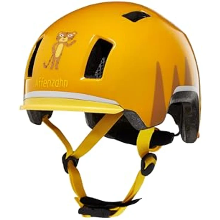 Affenzahn Fahrradhelm Tiger – Gelb, robuster Kinderhelm für Mädchen und Jungen mit verstellbarem Drehrad und integrierten Rücklicht, für Fahrradfahren, Laufrad und Rollerfahren – Bild 1